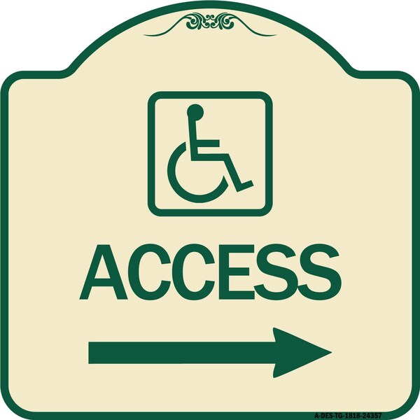 Access W/ Updated Isaand Right Arrow Heavy-Gauge Aluminum Architectural Sign, 18" H, TG-1818-24357